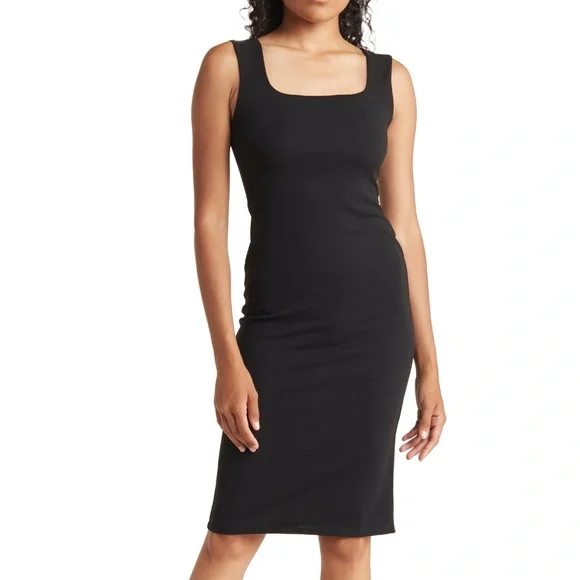 slim fit dress slacks Salmon Ribbed Long Sleeve Squareneck Fitted Maternity Midi Dress main image 0